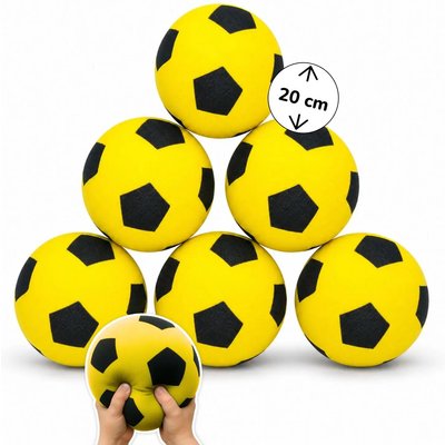 6er Set Schaumstoffbälle Ø 20 cm, gelbes Fußball-Design, weiche Bälle für Kinder
