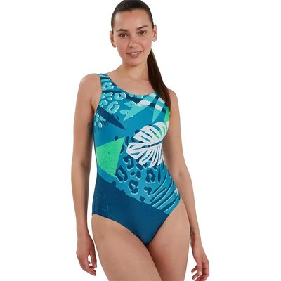 Speedo Damen-Badeanzug mit U-förmigem Rückenausschnitt – Blau/Grün