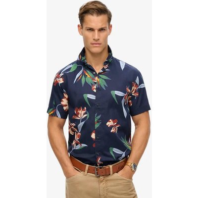 superdry Short Sleeve Hawaiian Shirt – Dark Marineblau Hawaiian Print