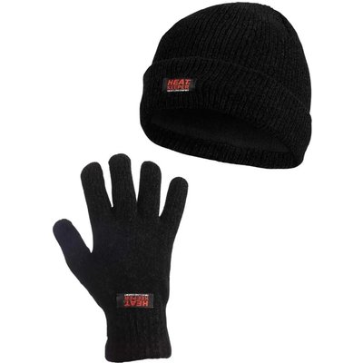 Damen Winter Set - Chenille - Mütze + Handschuhe - Schwarz