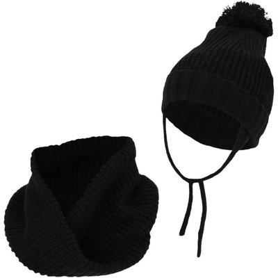 Jungen Mütze & Halstuch schwarzes Winterset 2 bis 4 Jahre