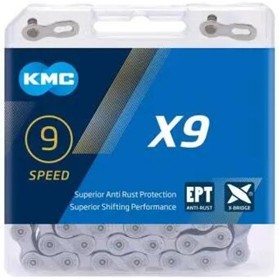 KMC Fahrradkette X9 EPT, Silber, 9-Fach, 114 Glieder