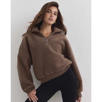 Damen Fleecejacke Pile Halbreißverschluss Haselnuss