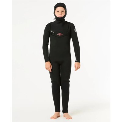 Neoprenanzug Jungen Dawn Patrol 5/4 mm mit Haube, Brustzip - Noir
