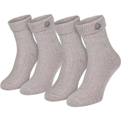 Damen Herren Trachtensocken kurz 2 Paar, Schoppersocken Zopfmuster Edelweiß-Pin