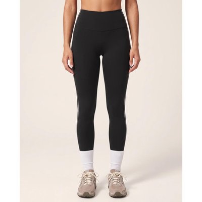Damen Fitness Leggings hoher Bund Seitenstreifen Track - Schwarz