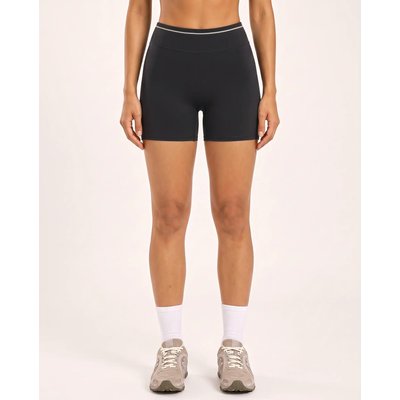 Damen Fitness Shorts hoher Bund Kontrastpaspel Varsity - Schwarz
