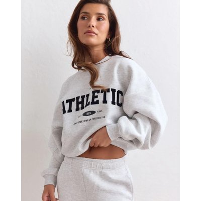 Damen Pullover Weit Geschnitten Schwer Leichtathletikverein Hellgrau Meliert