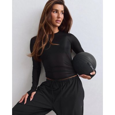 Damen Langarmoberteil ultraleicht mit Daumenlöchern transparent Schwarz
