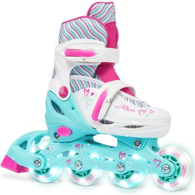Einstellbare Rollschuhes Loret Weiß/Mint/Rosa Leuchtende LED-Räder
