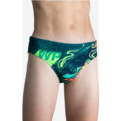 Badehose Slip Jungen Wasserball - 500 Shark dunkelblau/türkis