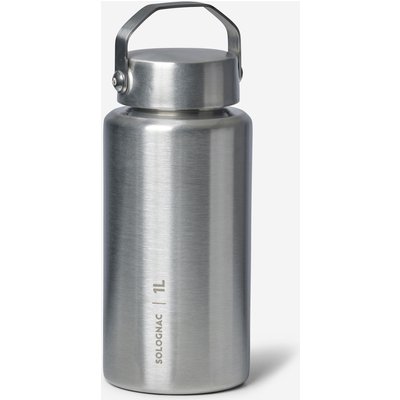 Trinkflasche Bushcraft 1 l Schraubverschluss rostfreier Stahl grau