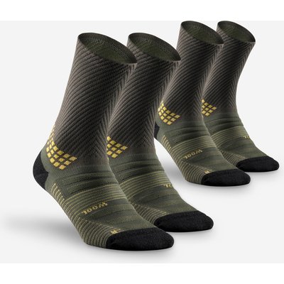 Wandersocken Damen/Herren hoch Wolle 2er-Pack - Hike 900 grün