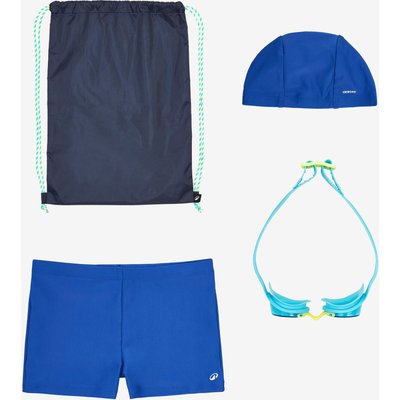 Schwimm-Set Jungen Badeanzug Schwimmbrille Badekappe Beutel - 100 blau