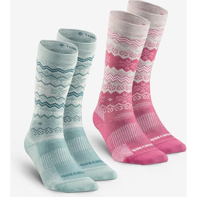 Wandersocken halbhoch warm Winterwandern - SH500 grün/rosa
