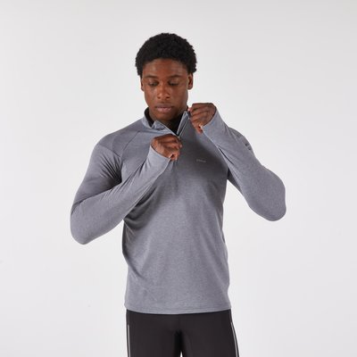 Laufshirt langarm Herren 1/2 Reißverschluss warm atmungsaktiv - Run 100 grau