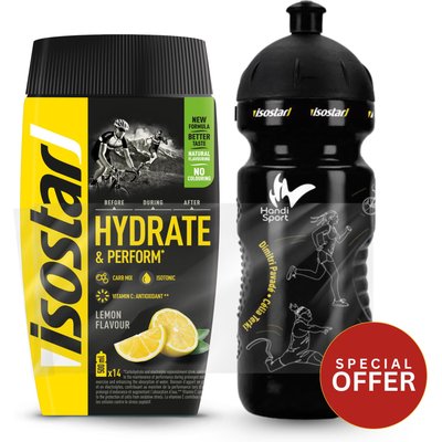 Isotonisches Getränkepulver hydrate&perform Zitrone 560 g / 0,65 l Trinkflasche