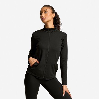 Trainingsjacke Damen Fleece - schwarz