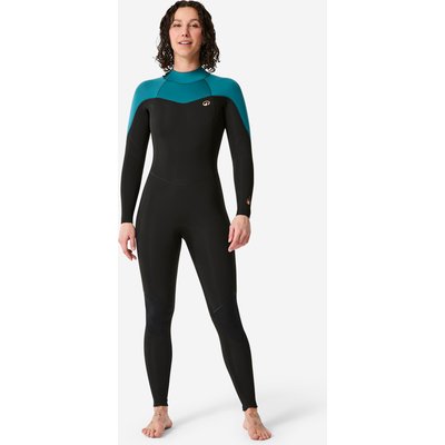 Neoprenanzug Surfen Damen Rückenreißverschluss 500 4/3 mm schwarz/grün