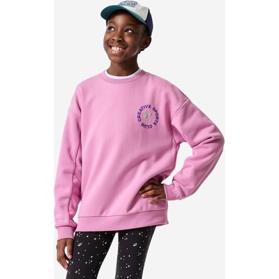 Sweatshirt Fleece warm Rundhalsausschnitt bedruckt - rosa