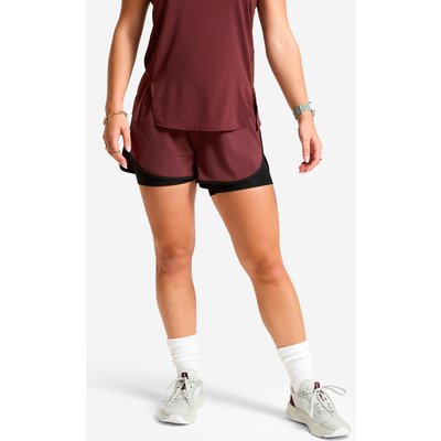 2-in-1 Shorts Damen - bordeaux/schwarz