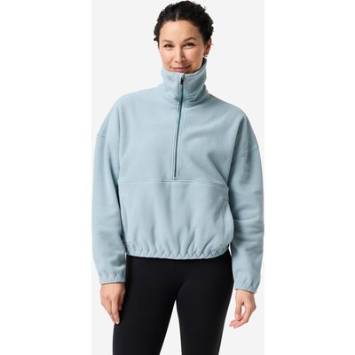 Sweatshirt Yoga Damen Fleece 1/2 Reißverschluss - blau
