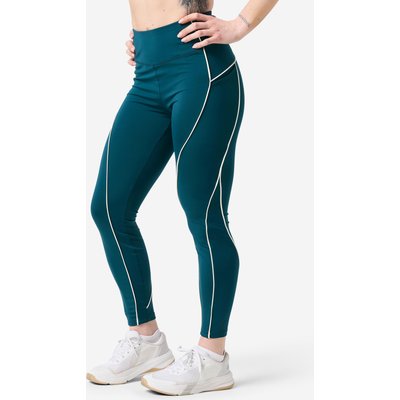 Leggings Damen hoher Bund - petrol mit weißer Paspelierung
