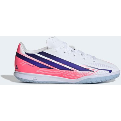 Kinder Fußball Hallenschuhe Futsal - adidas F50 Hyperfast Club IN weiß/violett