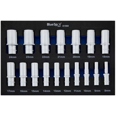 Blue Spot Tools 3/8" Metric Deep 17 Piece Socket Set (8-24mm) in EVA Foam Module