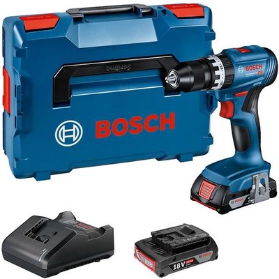 Bosch GSB 18V-55 Brushless Combi Drill with 2 x 2 Ah Batteries, Charger and L-BOXX
