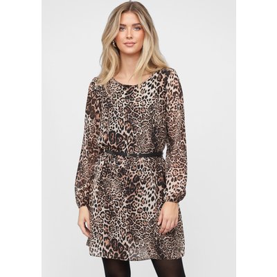 Cloud5ive Long Sleeve Dress with belt and leo print