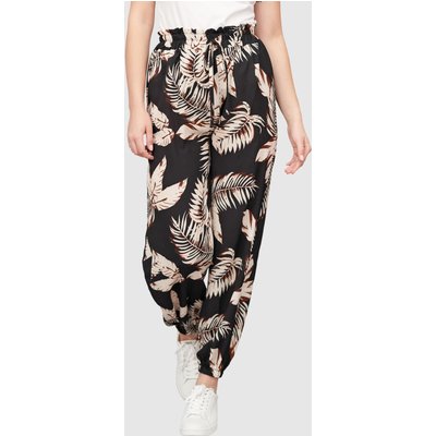 Cloud5ive Damen Crepe Hose mit Gummibund und All Over Palmen Print
