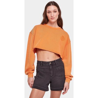 Urban Classics Ladies Cropped Flower Embroidery Terry Crewneck