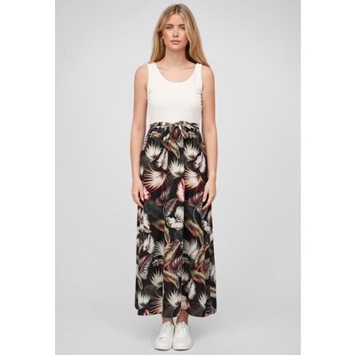 Cloud5ive Damen Tank Top Maxi Kleid 2-Tone mit Bindegürtel Tropical Print
