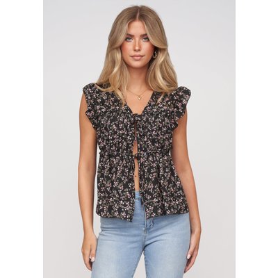 Cloud5ive Ruffle Sleeve Tie Top