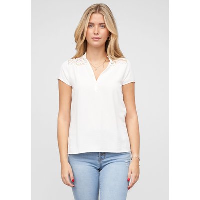Cloud5ive Musselin Shirt V-Neck mit Deko Knopfleiste und Spitze