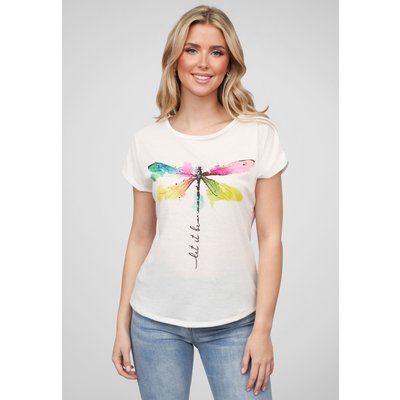 Cloud5ive Damen Viskose T-Shirt mit Libellen Print