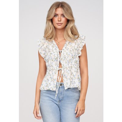 Cloud5ive Ruffle Sleeve Tie Top
