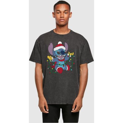 Absolute Cult Lilo And Stitch - Christmas Lights Acid Washed Oversized Tee