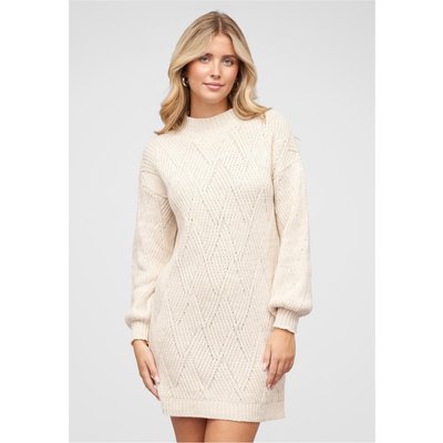 Cloud5ive Strickkleid mit Rautenmuster und hohem Kragen