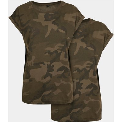 Build Your Brand Ladies Extended Shoulder Camo Tee 2-Pack