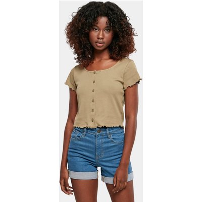 Urban Classics Ladies Cropped Button Up Rib Tee