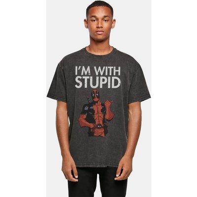 Absolute Cult Deadpool - I Am With Stupid Acid Washed Oversize Tee