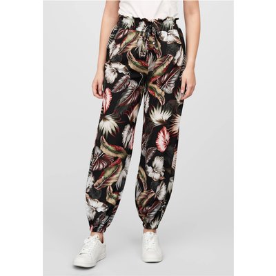 Cloud5ive Damen Crepe Hose mit Gummibund und All Over Palmen Print