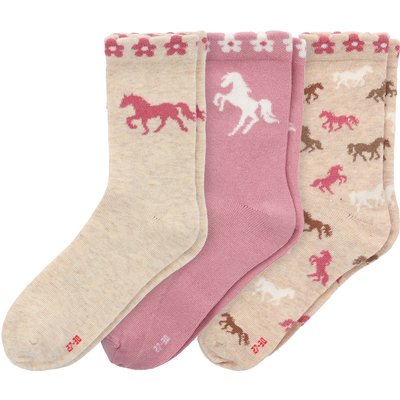 3 Paar Mädchen Socken mit Pferde-Motiven
