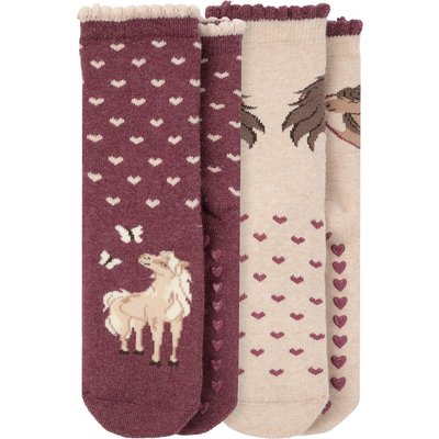 2 Paar Mädchen Stoppersocken mit Pferde-Motiv