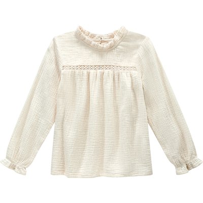 Mädchen Musselin-Bluse mit Häkelspitze