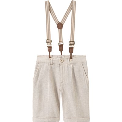 Jungen Leinen-Anzugshorts mit Hosenträgern