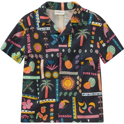 Jungen Leinen-Hemd mit Allover-Muster
