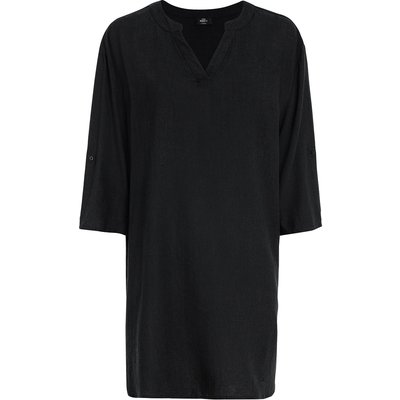 Damen Leinen-Longbluse mit V-Ausschnitt